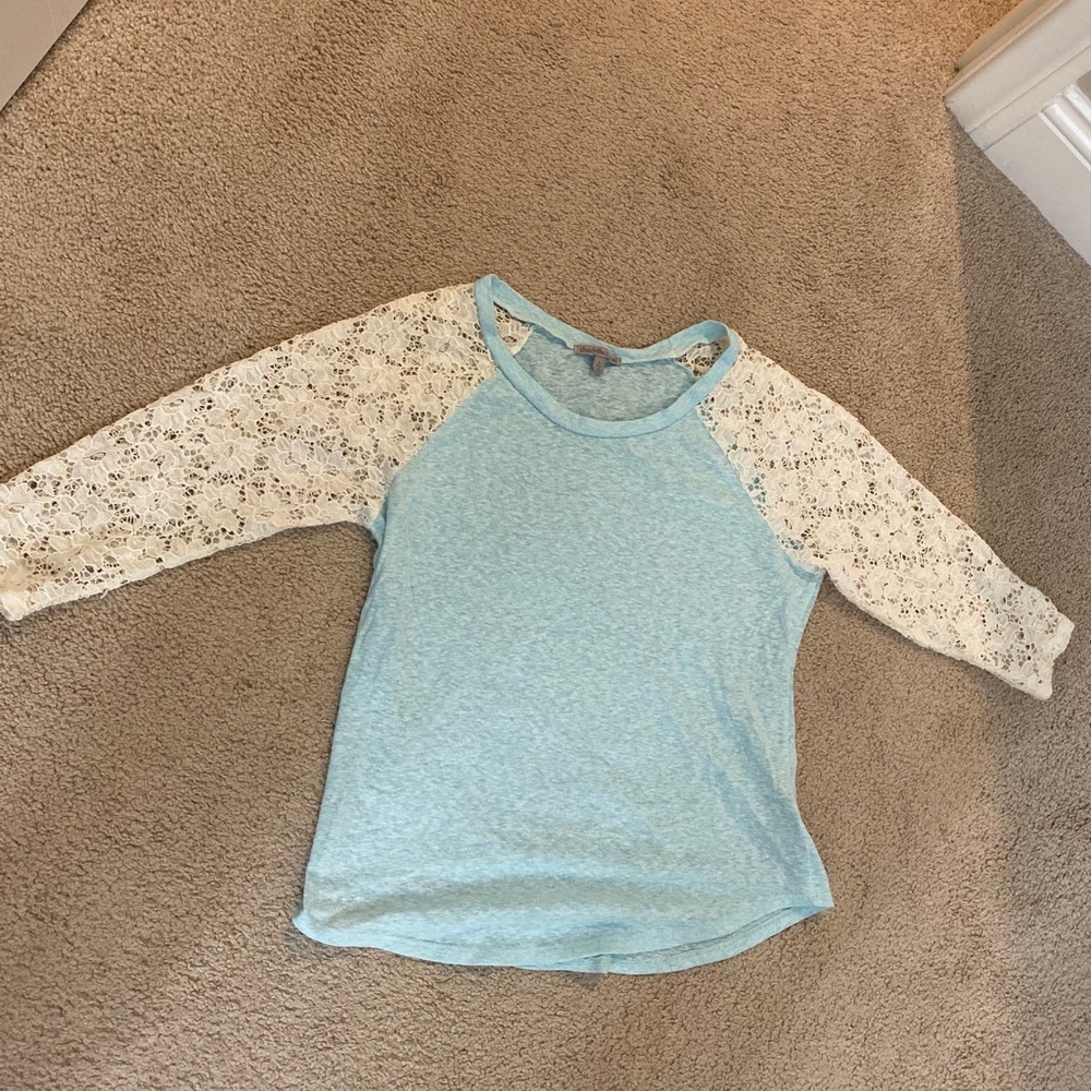 Blue and white lace top